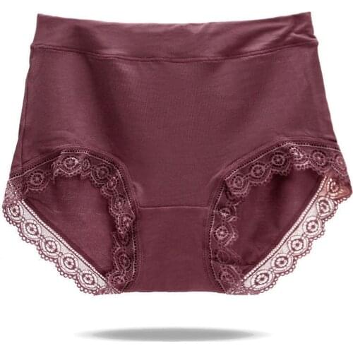 Womens Cotton Underwear Sexy Lace Panties Plus Size Fashion Solid Color Briefs High Waist Seamless Underpants Female Lingerie