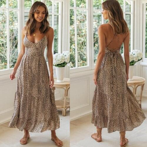 2021 New Sexy Leopard Print Womens Summer Dress Sleeveless V-neck Female Midi Dress A-line Tie Up Ladies Dresses Vestidos