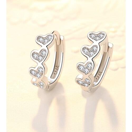 2021 New 925 Sterling Silver Crystal Heart Charm Stud Earrings For Women Girl Elegant Party Jewelry Prevent Allergy eh1242