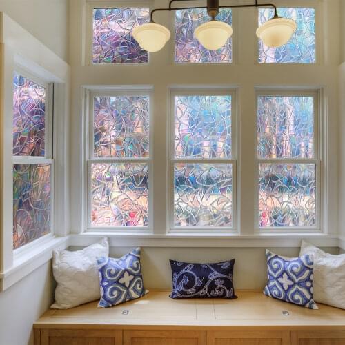 3D Stained Window Privacy Films Anti-UV Static Window Clings Rainbow Effect Decorative Film Glass Sticker for Home Office