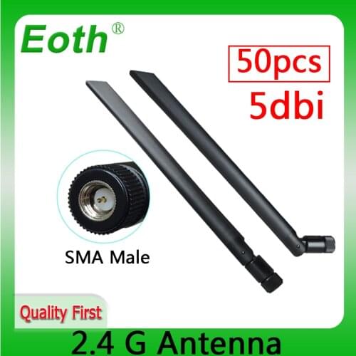 50pcs 2.4 GHz WiFi Antenna pbx 5dBi Aerial SMA Male Connector 2.4ghz antena wi fi antenne 2.4g For Wireless Router Wifi Booster