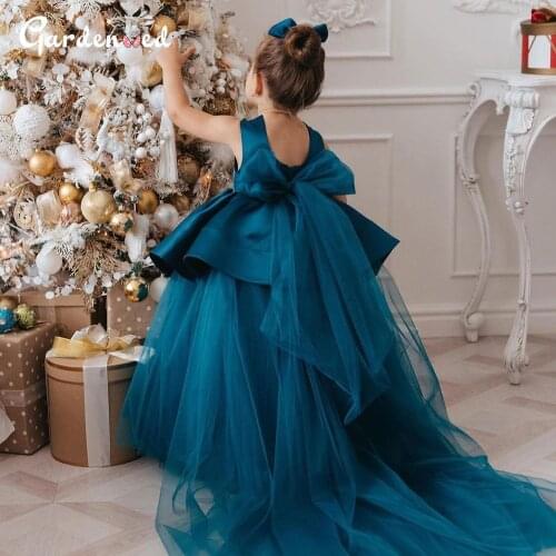 Layers Ball Gown Girl Party Dresses Satin Bow Girl Princess Dress Tulle Baby Girl Dress Vestidos de la celebridad Christmas