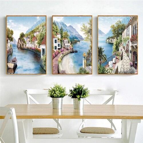 Mediterranean Style Decorative Painting Art Landscape Wall Painting Posters for Living Room Nordic Printing On Canvas Frameless