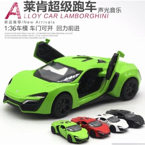 1:36 High Simulation Alloy Dubai green Lycan Sports Car Racing Childrens Double Door Sound and Light Back Toy Car