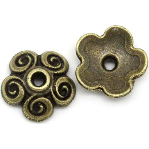 Doreen Box Lovely Bead Caps Flower Antique Bronze(Fits 12mm-16mm Beads) 10x10mm Hole:Approx 1.7mm,100PCs (K02136)