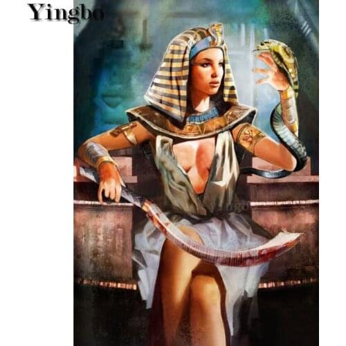 Egypt Queen 5D Diy Diamond Painting Full square round Beauty with Cobra 3D Rhinestone Diamond Mosaic Embroidery decoration gift