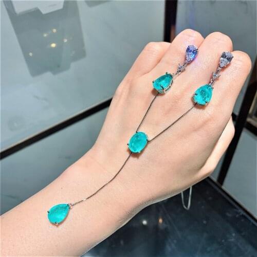 EYIKA Gorgeous Sparkling Blue Fusion Crystal Oval Water Drop Long Pendant Necklace Dangle Earrings Wedding Jewelry Set for Women