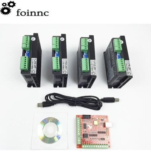 CNC Router mach3 usb 4 Axis Kit 1pcs 4-axis mach3 Interface Breakout Board 100Khz+4pcs stepper motor driver for nema23 motor