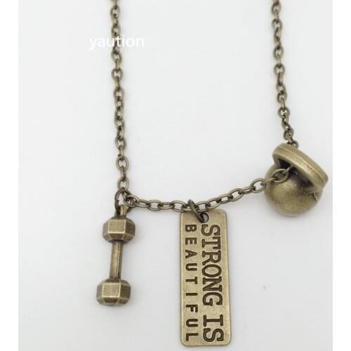 Dumbbell STRONG IS BEAUTIFUL kettlebell Strong is Beautiful Weightlifting necklace Exercise Gym crossfit