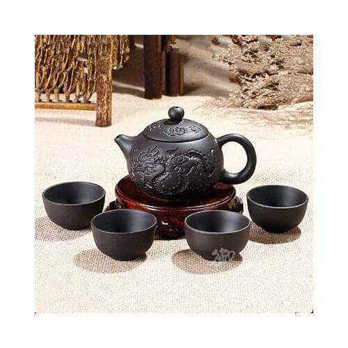 Clay Kung Fu Bule 150 Ml Yixing Zisha Bule Chinese Porcelain Tea + 3 Copies Kung Fu Cup Handmade Tea Dragon Ceramic Kettle