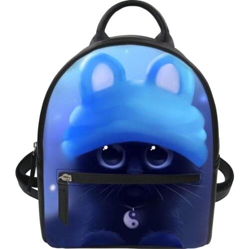HaoYun Girls PU Leather Backpack Fantasy Little Cats Womens Backpack Cartoon Animal Design Female Mini Travel Organise Bags