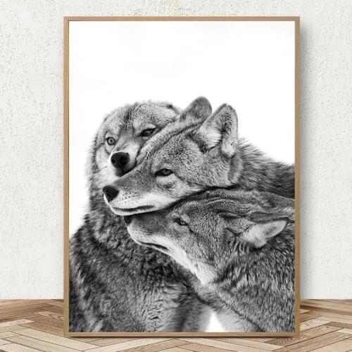 Black and White Wolves Canvas Painting Posters and Prints Nordic Animal Wall Art Pictures for Living Room Decoration Cuadros
