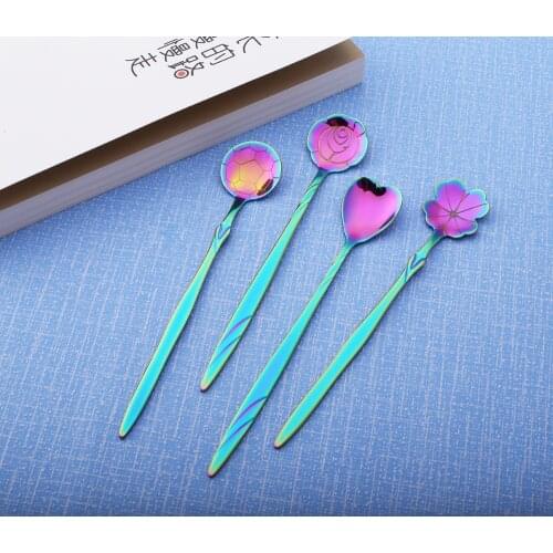 Creative colorful stainless steel flower spoon ins coffee spoon cherry blossom rose holiday event gift souvenir mini spoon