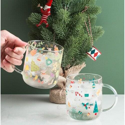 Creativity Christmas Glass Cartoon Cute Kawaii Christmas Coffee Mug Water Cup Friends Valentines Day Gifts Christmas Gift