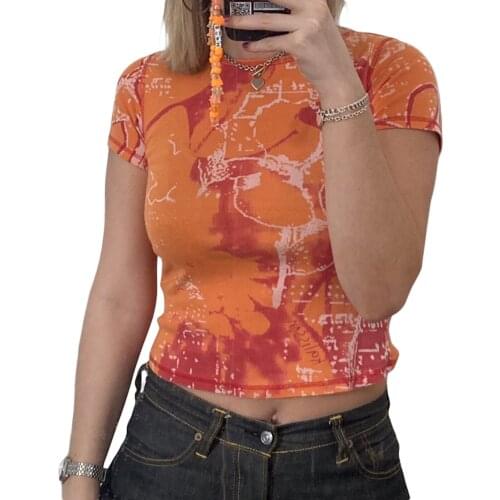 Y2k Crop Top T-Shirt for Women Girls Graphic Print Short Sleeve Crop Tops Harajuku Summer Tee Shirts E Girl Clothing Streetwear