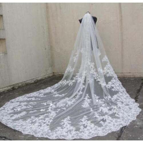Lace Decal Wedding Veil lvory White Beautiful Cathedral One Layer Bridal Retro Veils Wedding Accessories