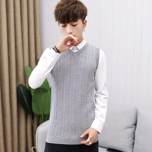 Black Men Sweaters Turtleneck Grey Sleeveless Fall Mens Sweater Pullovers O-Neck Casual