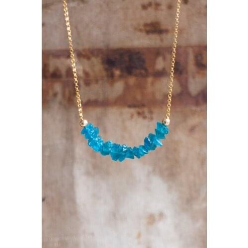 Raw Neon Blue Apatite Necklace in Silver or Gold Bright Blue Apatite Necklace