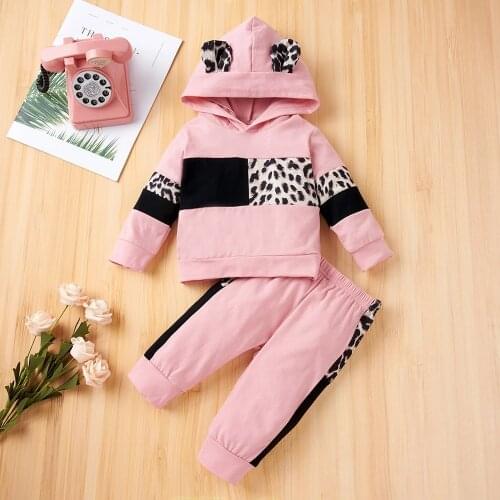 PatPat 2021 New Spring Baby Girl Sweet Leopard for Baby Girl Long-Sleeve Hooded Sets Clothes