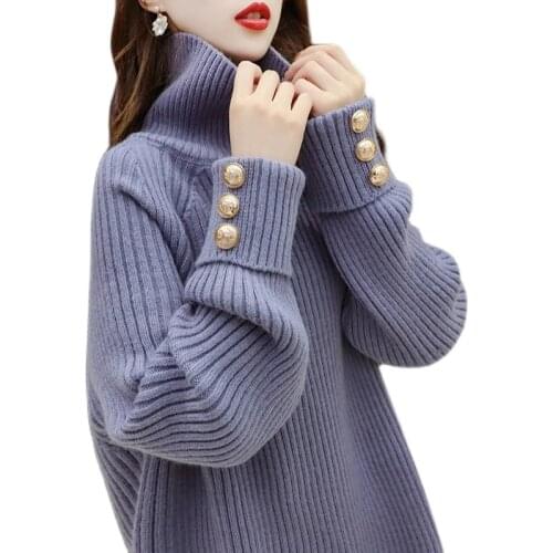 New Autumn Winter Pullover Sweater Womens Mid-Long Versatile Turtleneck Sweater Loose Lazy Style Lady Thickened Bottoming Shirt