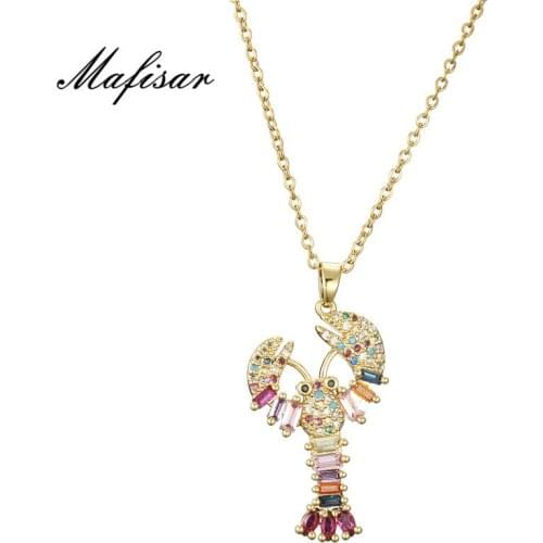 Mafisar Gold Rainbow Lobster Pendant Necklace For Woman CZ Zirconia Stone Necklace Party Jewelry Best Gift