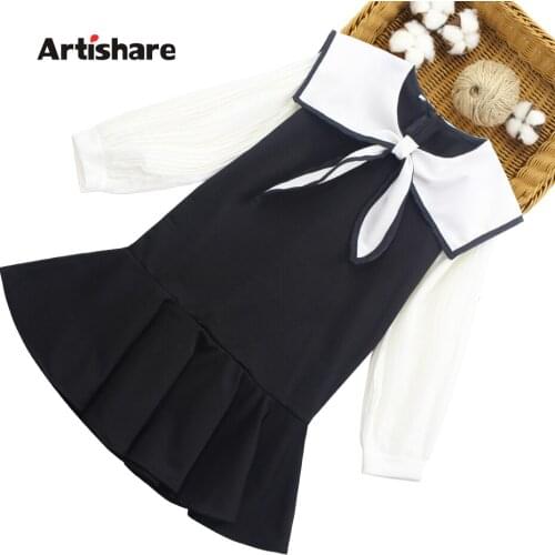 Teenage Girl Dress Big Bow Girls Dresses Patchwork Kid Dress Casual Style Kids Costume 6 8 10 12 14