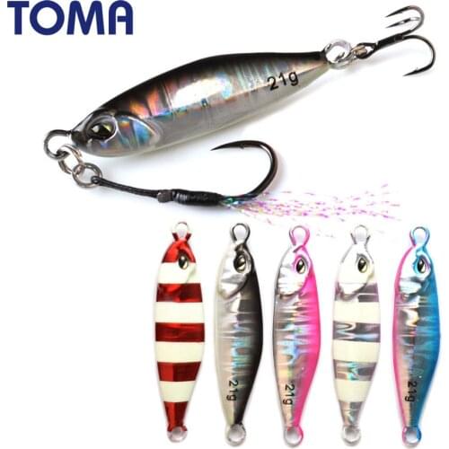 TOMA Lead Metal Luminous Jig 10g 14g 21g Saltwater Suspending Slow Micro Fishing Jigging Spoon Lure with 2 Hooks Tackle