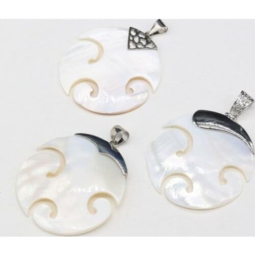 Charm Ethnic Style Natural Stone Hand-carved Round Shell Pendant for Jewelry Making DIY Accessories Fit Necklace Earrings Gifts