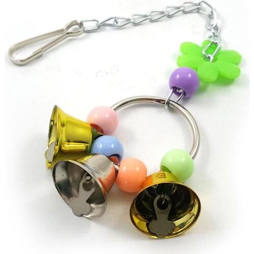 Parrot Hanging Toy Circle Beaded Pet Parrot Bird Cage Hanging Toy with Bells Colorful Chew Swing