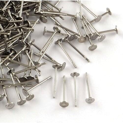 500pcs 304 Stainless Steel Flat Round Stainless Steel Blank Earring Stud Base fit 3 4 5mm Earring Setting 12mm Length Pin: 0.8mm