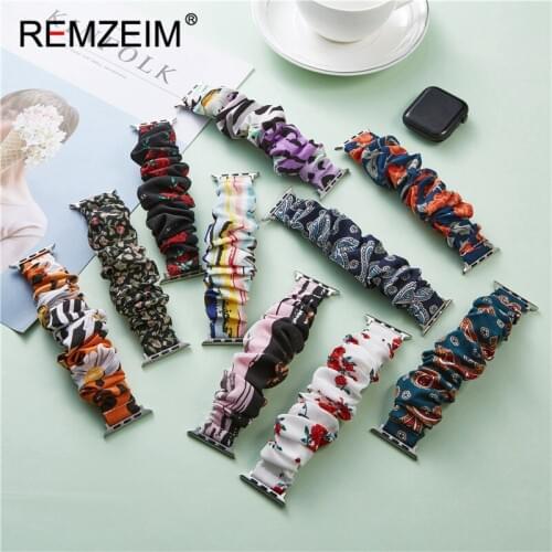 REMZEIM Scrunchie Elastic Watchband for Apple Watch 6 5 4 Band 38mm 42mm 40mm 44mm Women Strap Bracelet for Iwatch 3 2 1