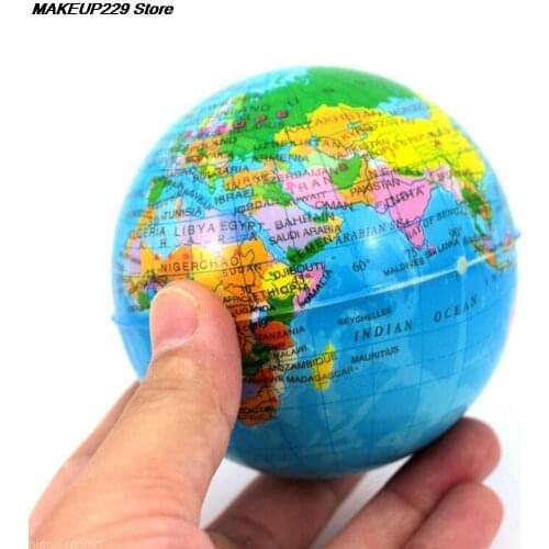 Rubber Balls World Map Foam Earth Globe Hand Wrist Exercise Stress Relief Squeeze Soft Foam Massage Ball for Women Men Supply