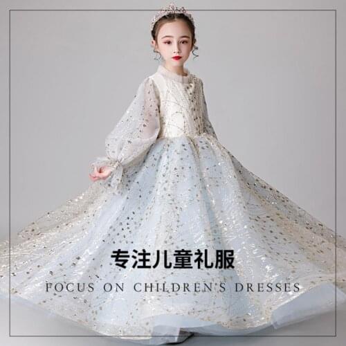 Luxury Flower Girls Dresses Lace Mesh Sequined Princess Birthday Dress Firts Holy Communion Dress For Girls Vestidos L699