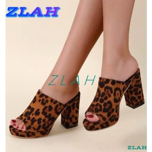 New Summer Women Sandals Slippers Fashion Zlah High Quality Open Toe Sandal Suede High Heel Classic Womens Shoes Women Slippers