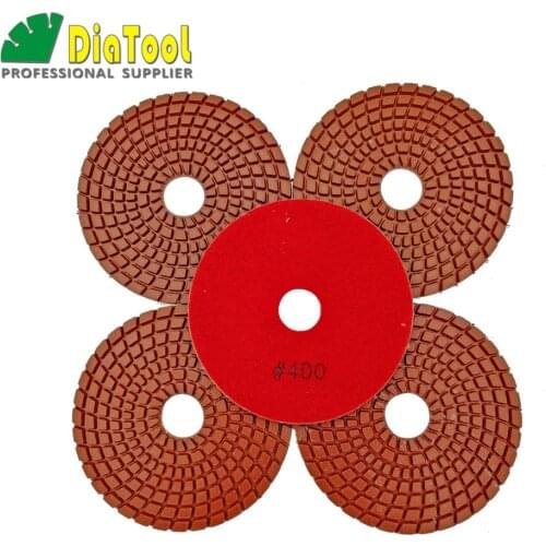 DIATOOL 5pcs 4" Professional Diamond Flexible wet polishing pads for stone, ceramic/tile #400 Sanding discs Premium quality