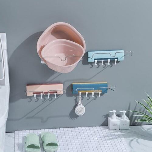 Foldable Washbasin Storage Rack Hook Wall-mounted Plastic Kitchen Pot Cover Bracket Rack Self-adhesive Bathroom Rack