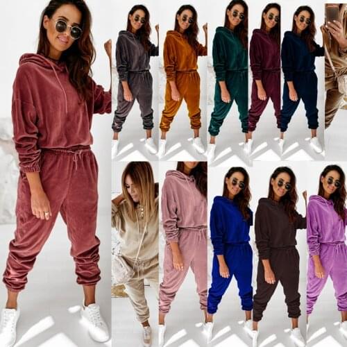 Velour Two Piece Sets Women Tracksuit Velvet Pant Sets Woman Solid Top and Pants Suit Fashion Streewear Conjuntos De Mujer 2021