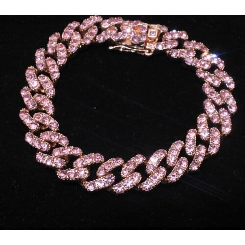 Womens Fashion Iced Out Hip Hop Bracelet Miami Cuban Chain Inlaid Rhinestone CZ Zircon Bling Rapper Jewelry