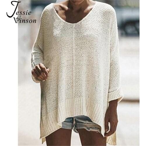 Jessie Vinson Casual Long Sleeve Off Shoulder Pullover Sweater Women Batwing Sleeve Loose Black White Sweater Knitwear Autumn