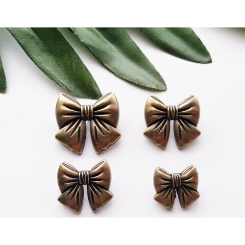 10pcs Bow-Knot Antique Brass Metal Button Sewing-On One-Hole Buttons For Clothes Bag Fashion Craft DIY Decoration 15/18/20/23mm
