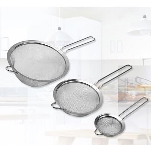 3x Fine Mesh Colanders Flour Filter Sifter Sieve Tools Gadgets Accessory