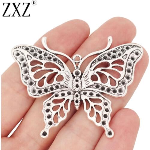 ZXZ 5pcs Tibetan Silver Large Butterfly Charms Pendants for Necklace Jewelry Making Findings 59x48mm