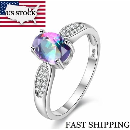 US STOCK Uloveido 6 Colors Rainbow Rings for Women Silver Color Engagement Jewelry Wedding Rings Womens Brincos Size 6-9 Y3170