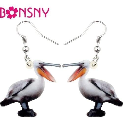 Bonsny Acrylic Novelty Pelican Bird Earrings Dangle Drop Wild Animal Jewelry Gift For Women Girls Teen Charms Accessories Bijoux