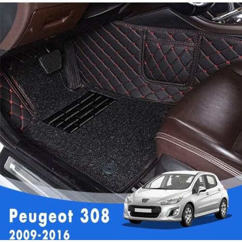 Car Floor Mats For Peugeot 308 2016 2015 2014 2013 2012 2011 2010 2009 Double Layer Wire Loop Custom Car Accessories Carpets Rug