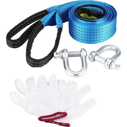 Car Trailer Tow Rope Road Recovery Towing Cable with Reflective Strip Hooks 8 Tons 5 Meters