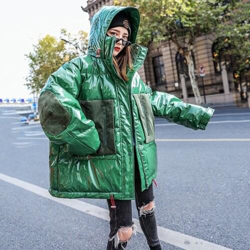 Glossy Cotton Coat Women Parka Short Jacket Coat 2020 Fashion New Thick Cotton Clothes Loose Bread Hooded Winter Coat Women Top