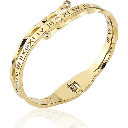 Fashionable New Selling Stainless Steel Roman Numerals High Quality Crystal Bangle Party Gift Love Bracelets Jewelry Wholesale