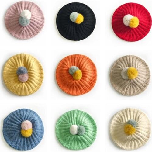 Children Baby Beret Hat Cap for Boys Girls Fashion Fur Balls Toddler Kids Hat Winter Warm Woolen Knitted Cap New Arrivals 2020