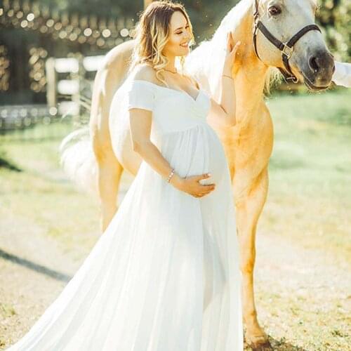 Long Chiffon Maternity Dress V Neck Pregnancy cotton Maternity Photography Props Dress Pregnancy Dress Baby Shower Dress